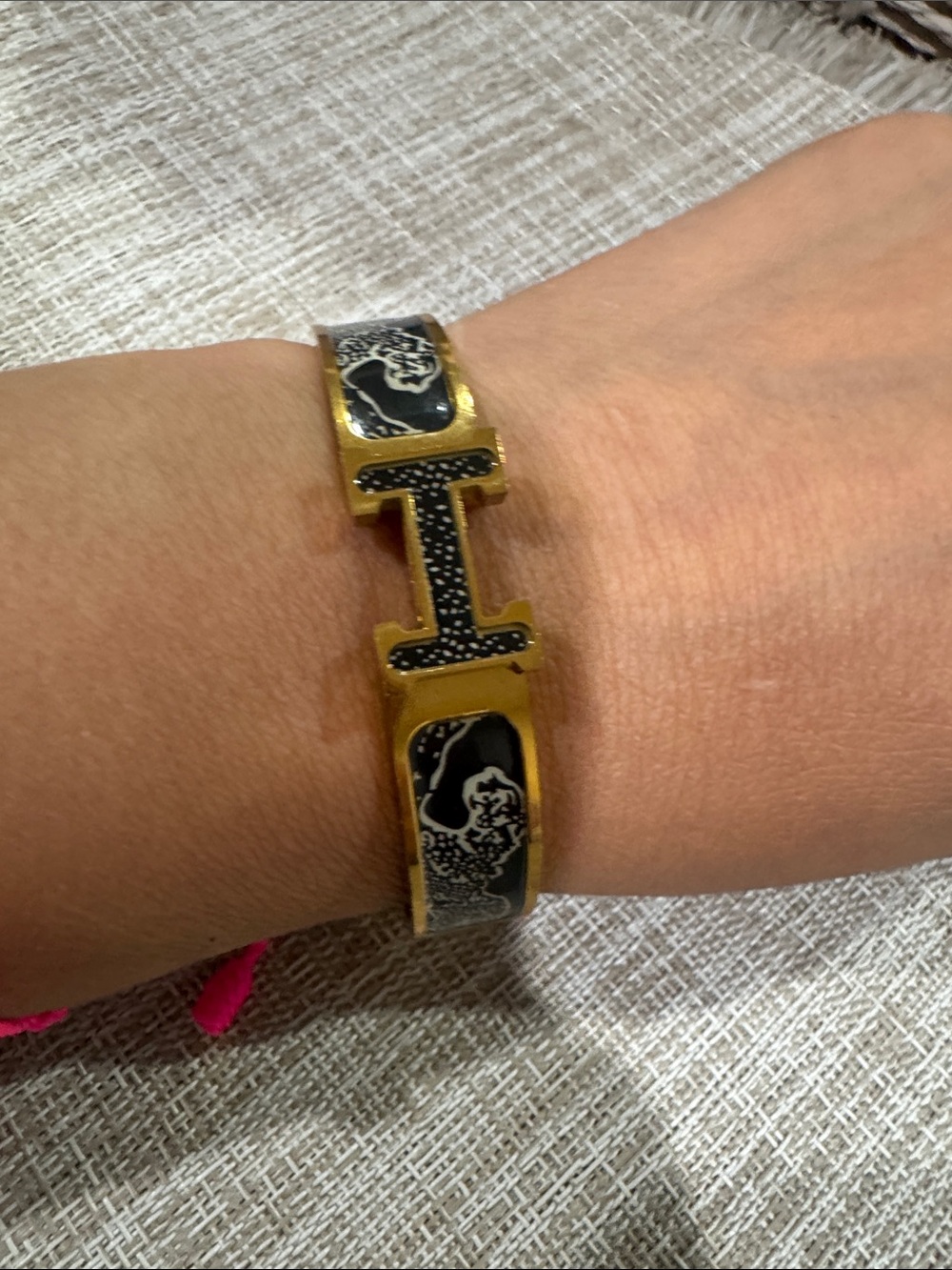 Gold and Black Enamel 'H' Bracelet - Women's Fashion Jewelry